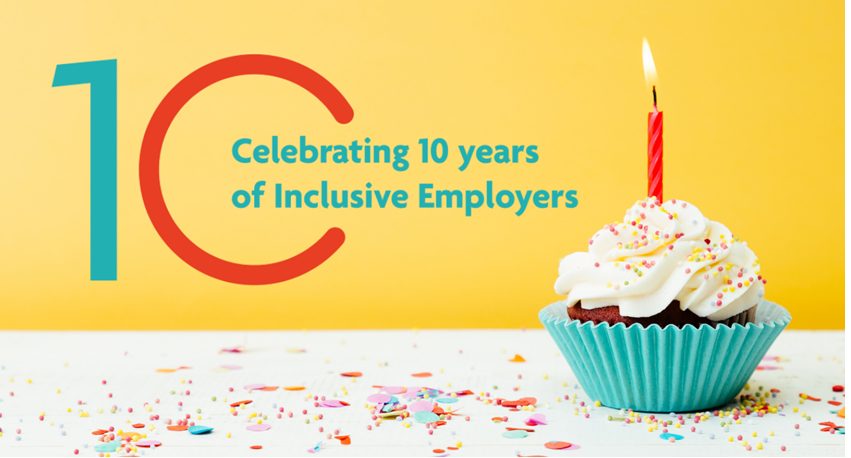 Figure 10 highlighting Inclusive Employers birthday with a cupcake and a candle