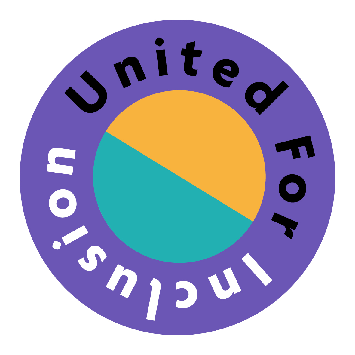 United For Inclusion written in a circular purple logo