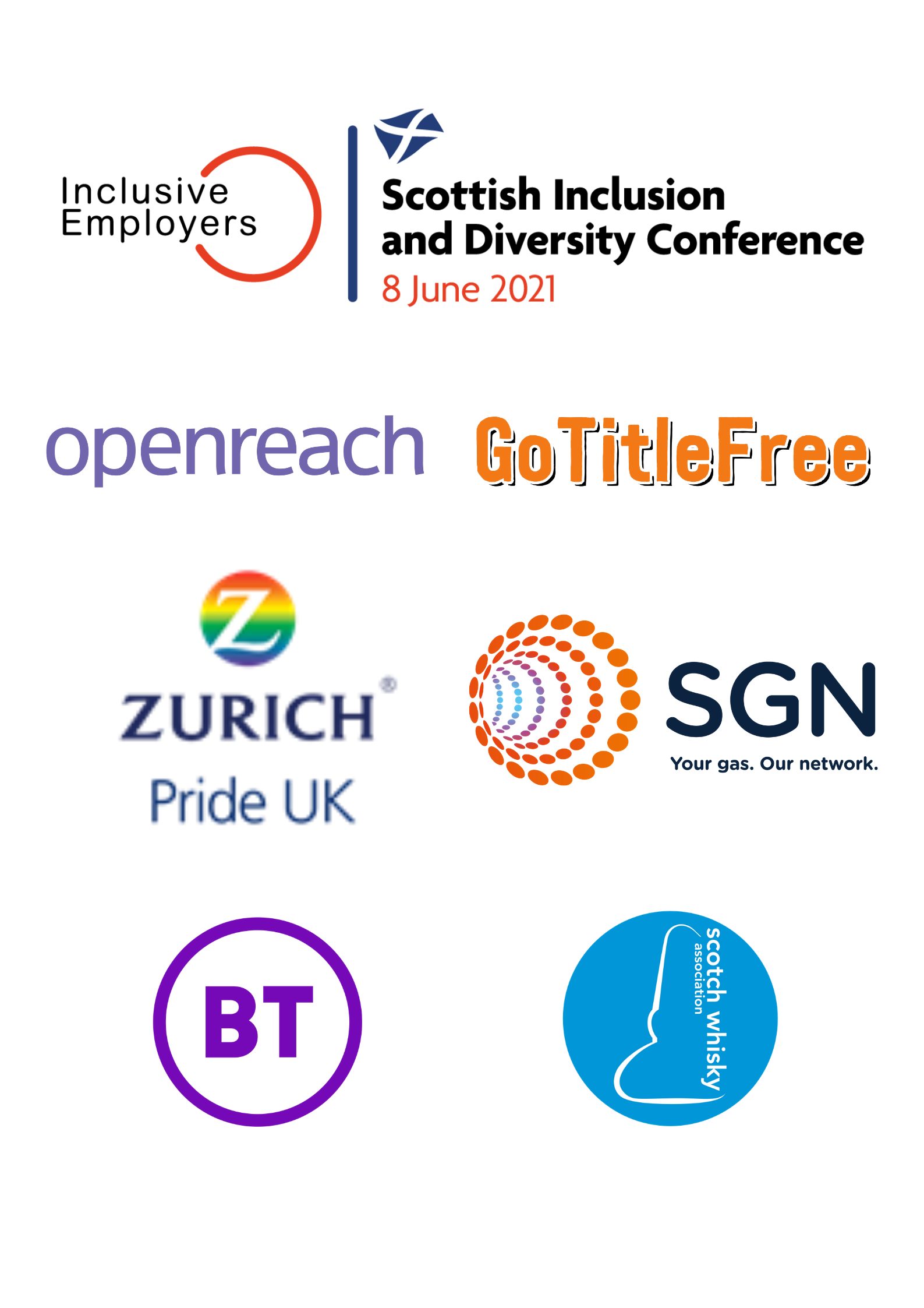 Poster for conference speakers: OpenReach, Go Title Free, Zurich, SGN, BT and Scotch Whiskey Association