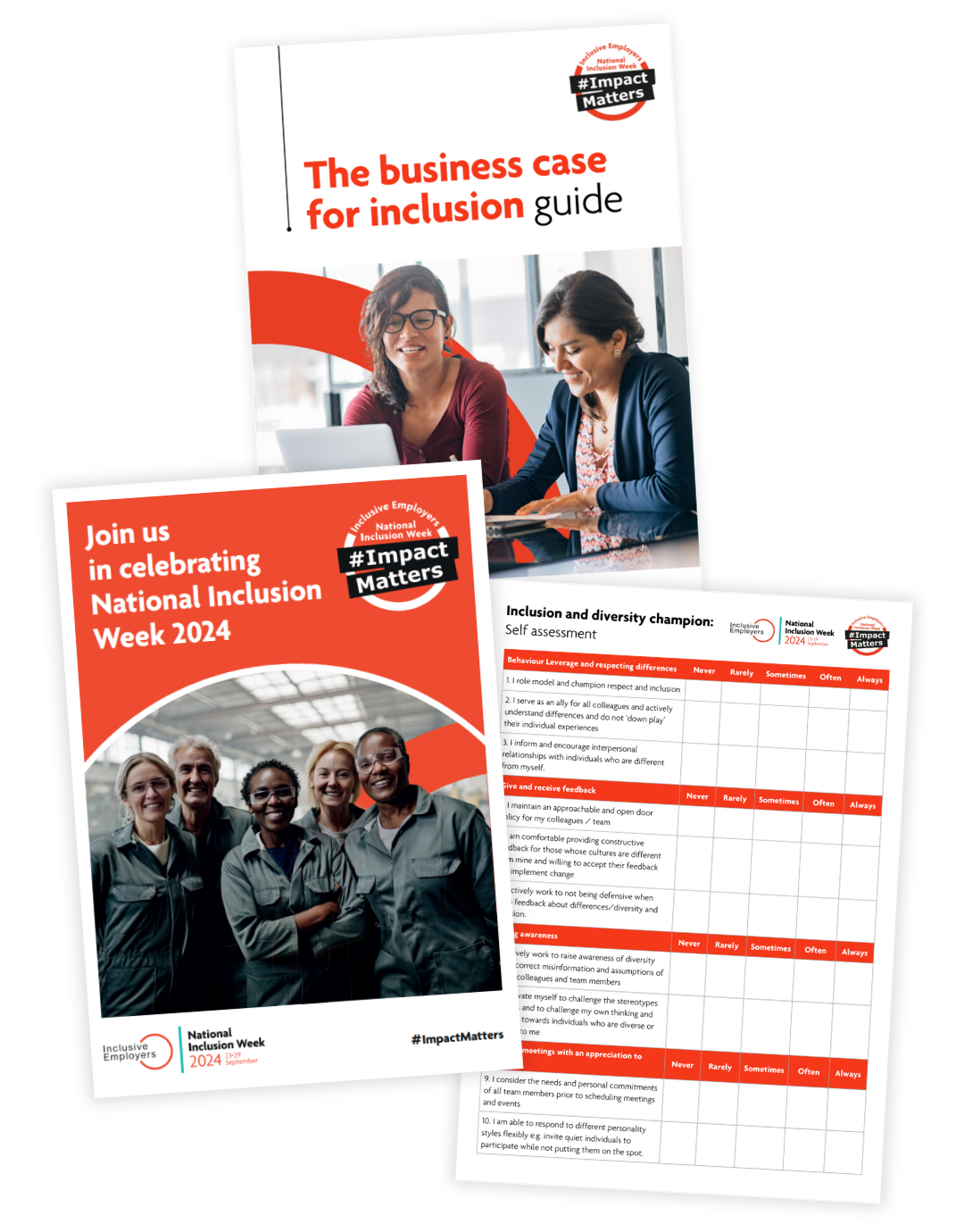 Image shows business case for inclusion guide, printable posters and inclusion champion self-assessment